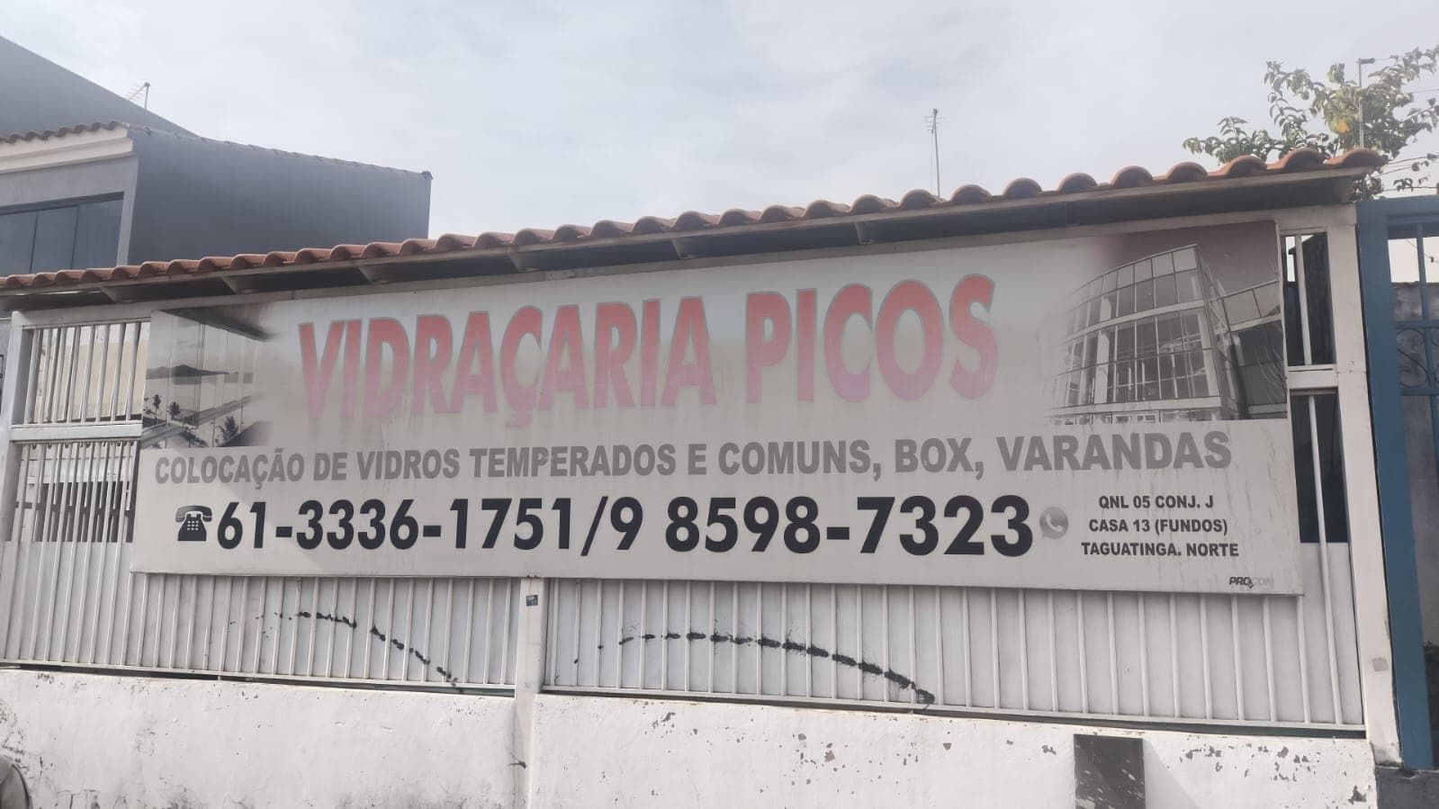 Fachada da Vidraçaria Picos em Taguatinga-DF